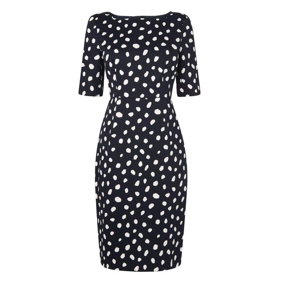 L.K. Bennett Laury Navy White Printed Shift Dress 14 - Picture 2 of 7